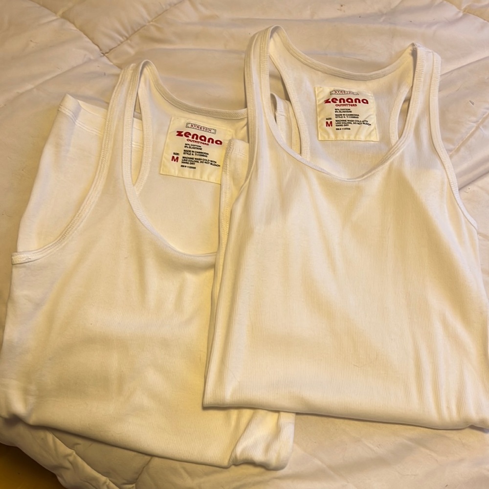 2 brand new never worn razor back white tanks size medium